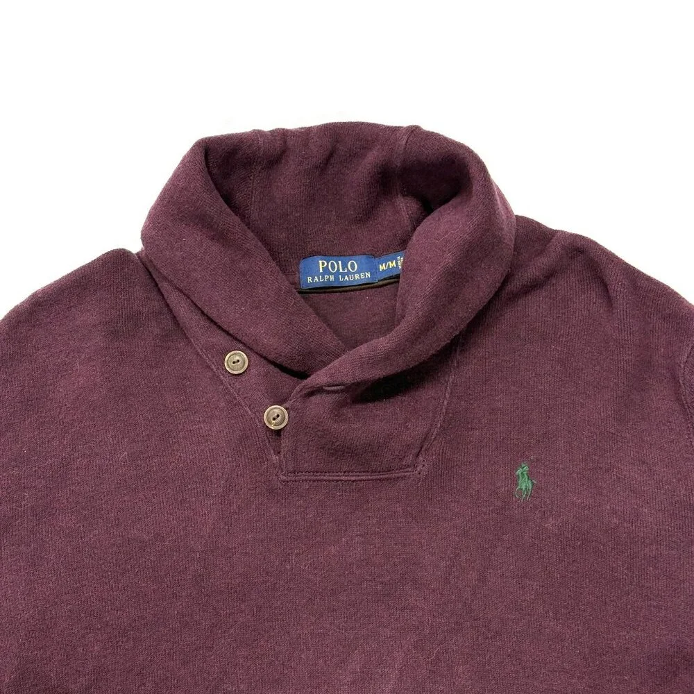 Polo Ralph Lauren Shawl Collar Sweater Mens Medium Red Pullover Cotton‎